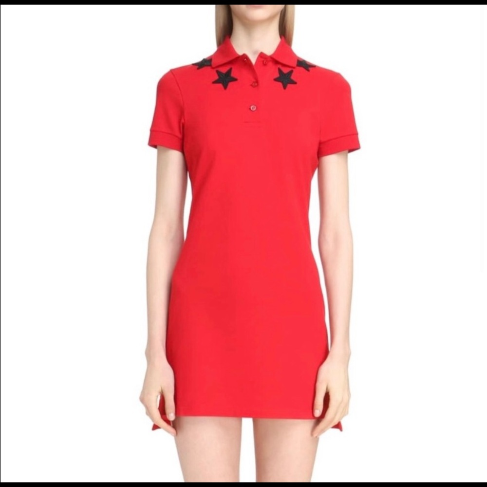 Givenchy STARS EMBROIDERED POLO DRESS RED